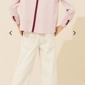 Pink Long Sleeve Shirt with White Pants